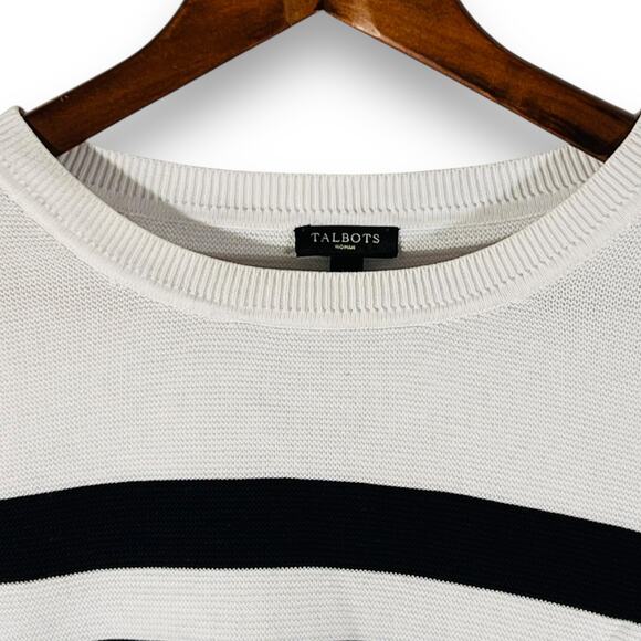 Talbots Sweater 1X Black White Stripe Knit Pullover Classic Nautical Style - Picture 4 of 8